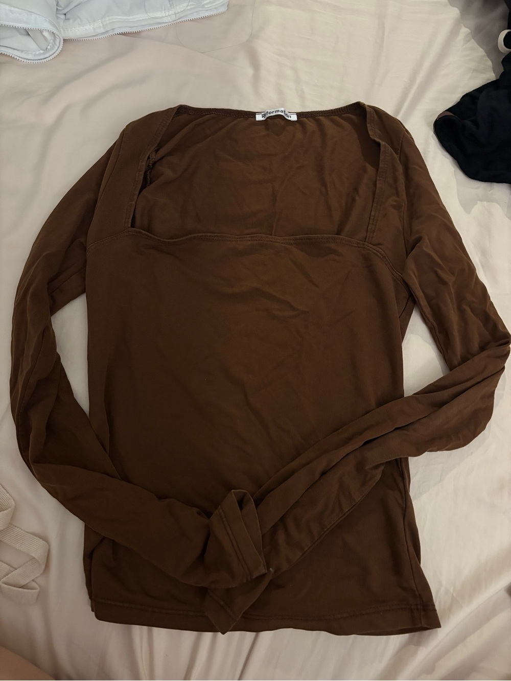 Reformation Choco Brown Neck Long Sleeve Top